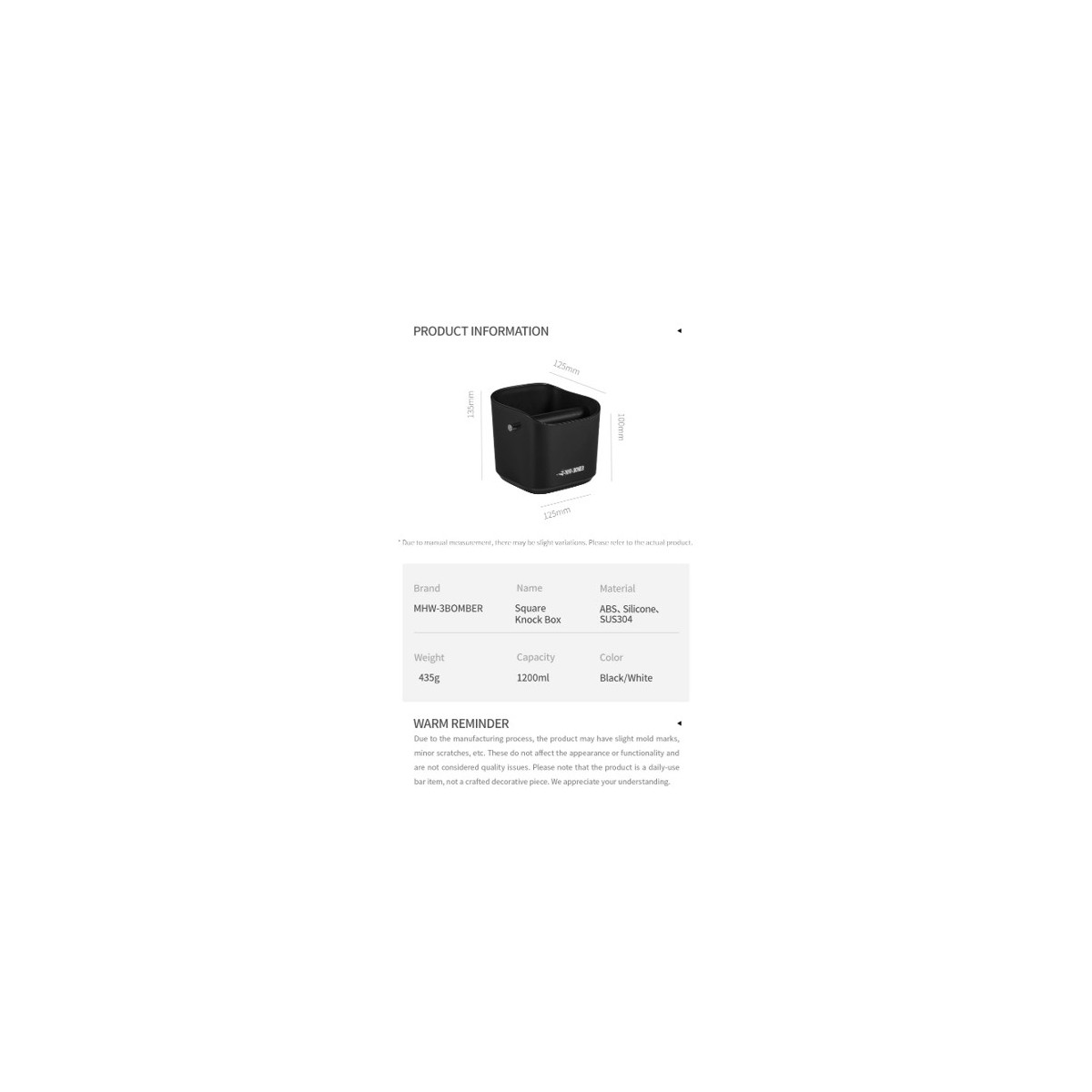 Coffee Espresso Square Knock Box