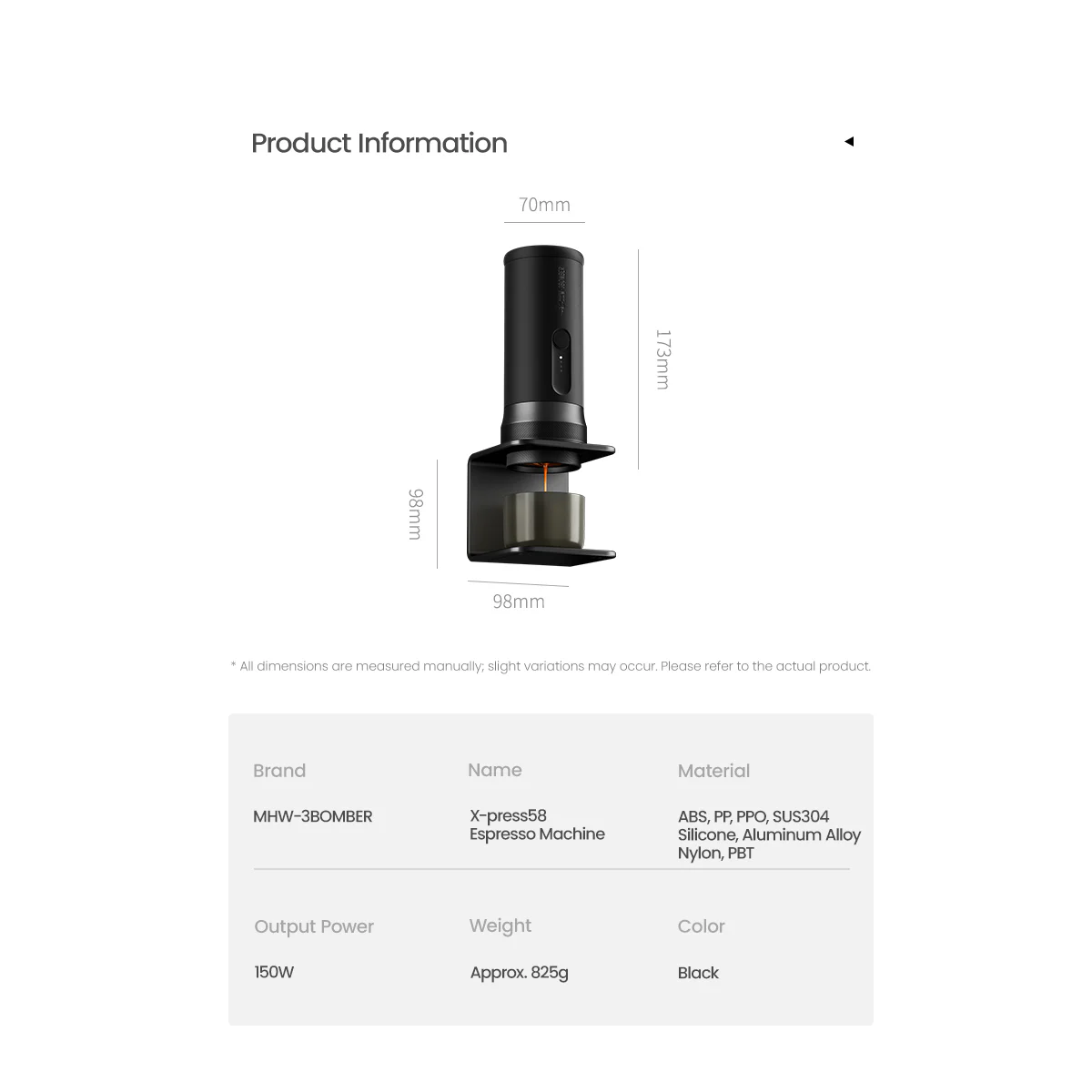 MHW-3BOMBER X-Press58 Portable Espresso Machine